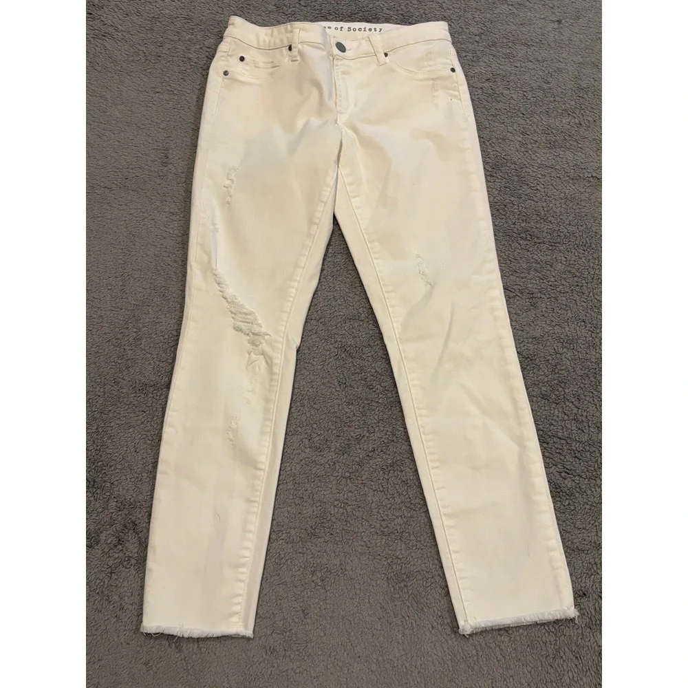 Articles of Society Jeans Womens 27 White Distressed Skinny Straight Leg Stretch